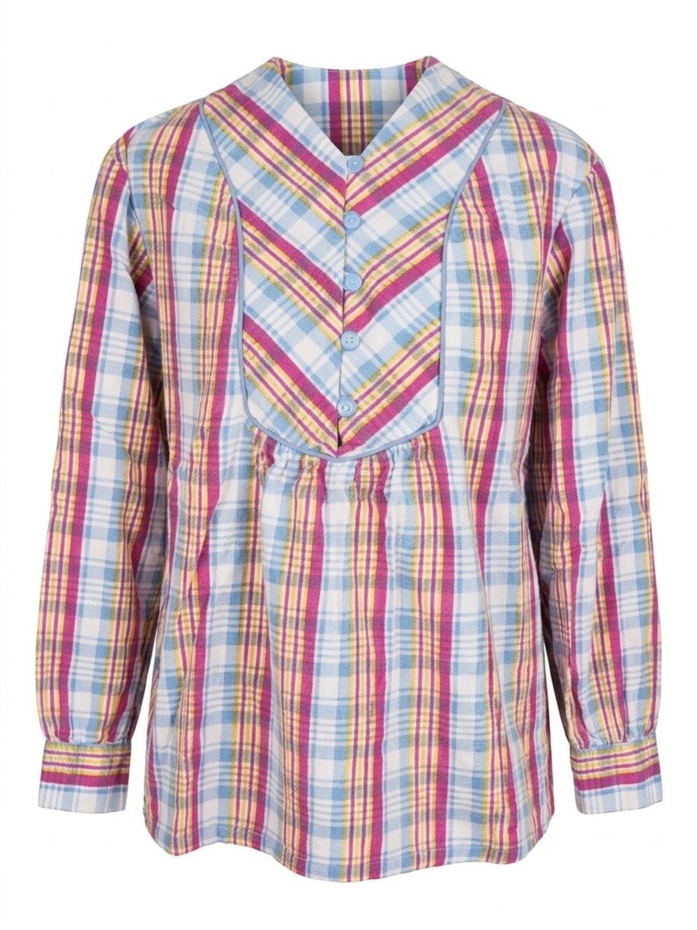 80s Sail for Sears Plaid Bib Front Ruffle Cotton Blouse Top Grandmacore m/l